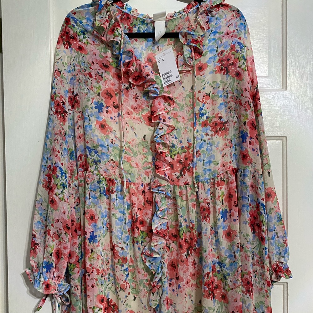 H&M Bright Ruffle Floral Long Sleeve Dress